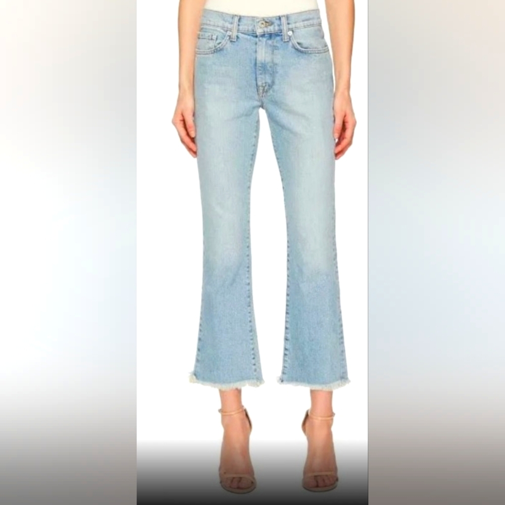 Baldwin Kansas City Maxwell Cropped Flare Jeans Sz 25 Raw Hem USA Light Wash